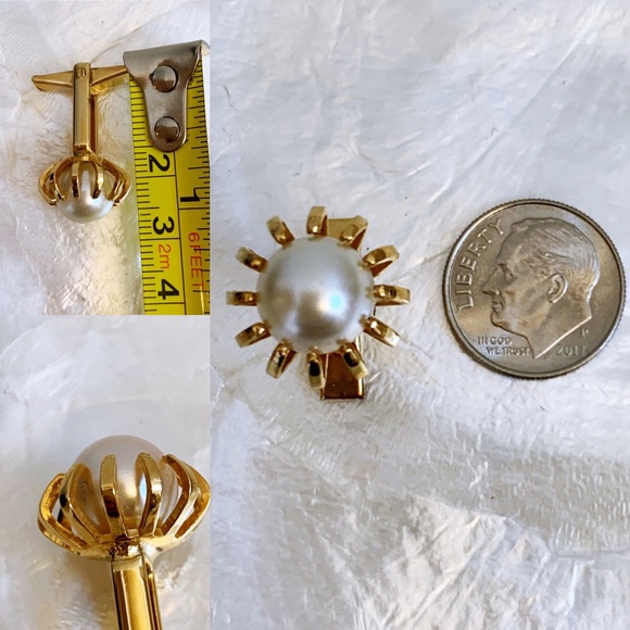 Vintage Faux Pearl Claw Gold Tone Cufflinks Unisex - Picture 7 of 8